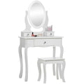 Runesol Girls White Wooden Dressing Table Set with Mirror and Stool