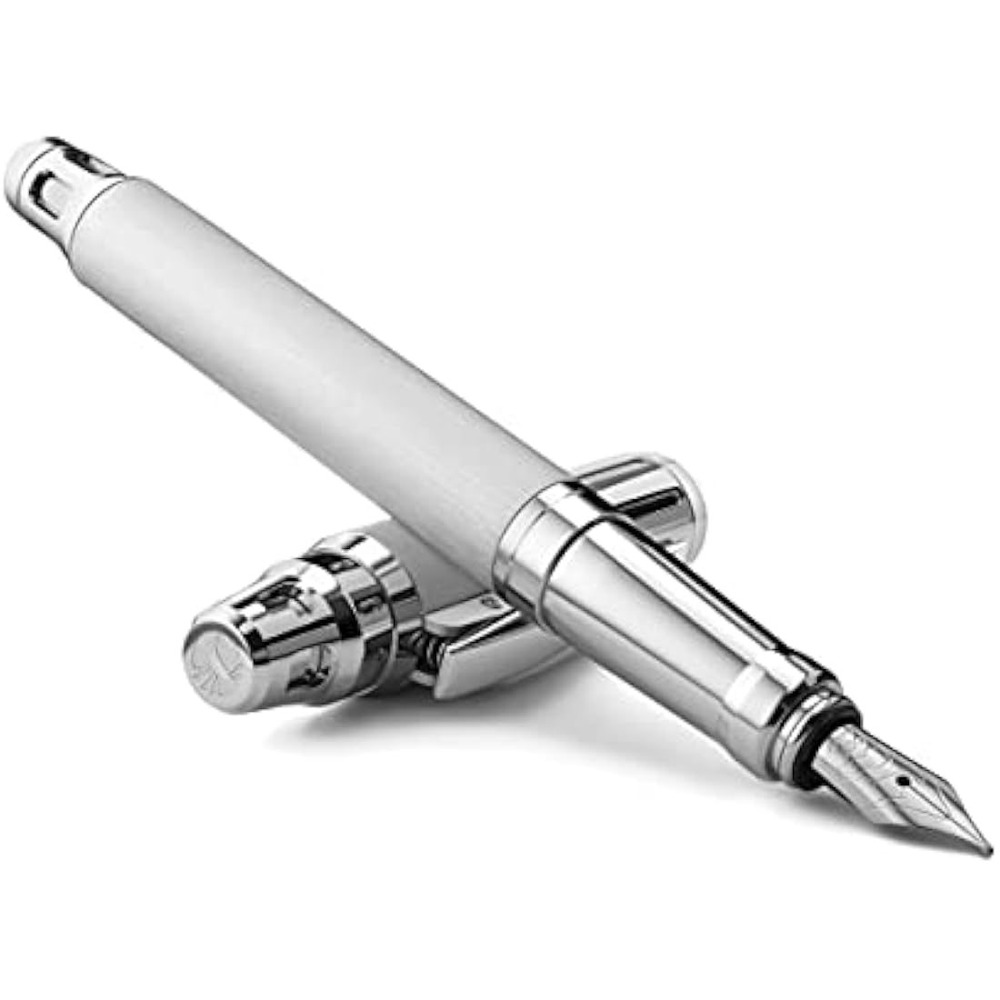 Colibri Ascari Fountain Pen | Polished Chrome & White | Medium Bock Nib