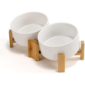 SPUNKYJUNKY 15° Tilted Ceramic Dog and Cat Bowl with Wooden Stand - 850ml