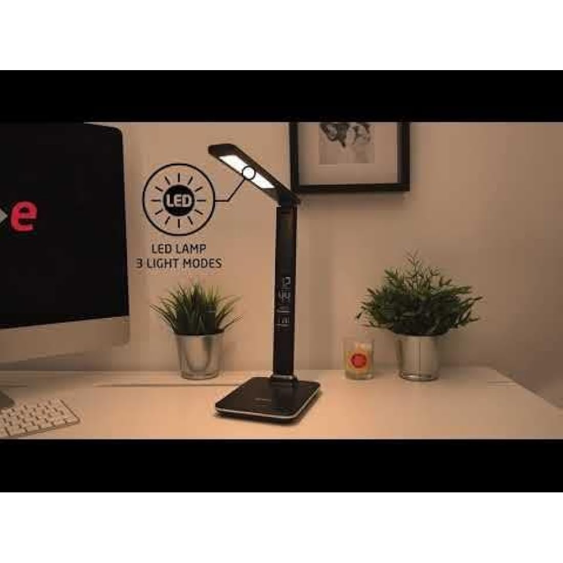 Groov-e Ares LED Desk Lamp | Wireless Charger & Alarm Clock - Black