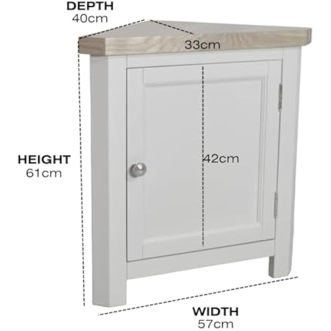 Painted Corner Cabinet | Solid Oak Top Storage Unit - Grey
