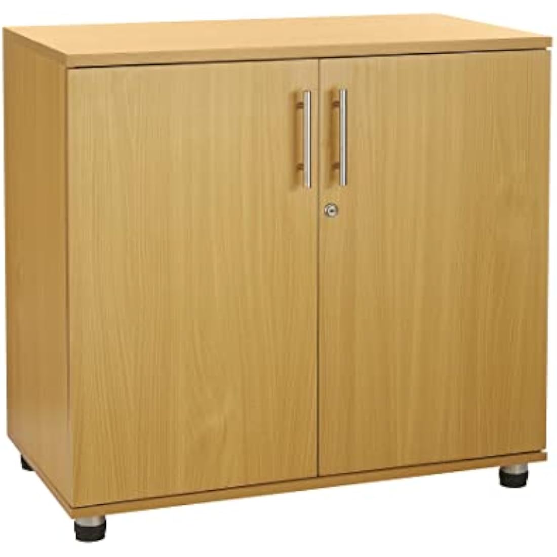 MMT Beech 2-Door Office Storage Cupboard | Lockable 75cm Tall Cabinet
