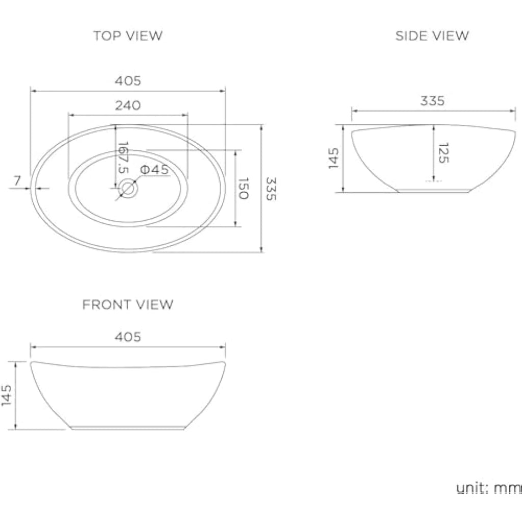 Oval Countertop Basin – Modern White Vitreous China Sink