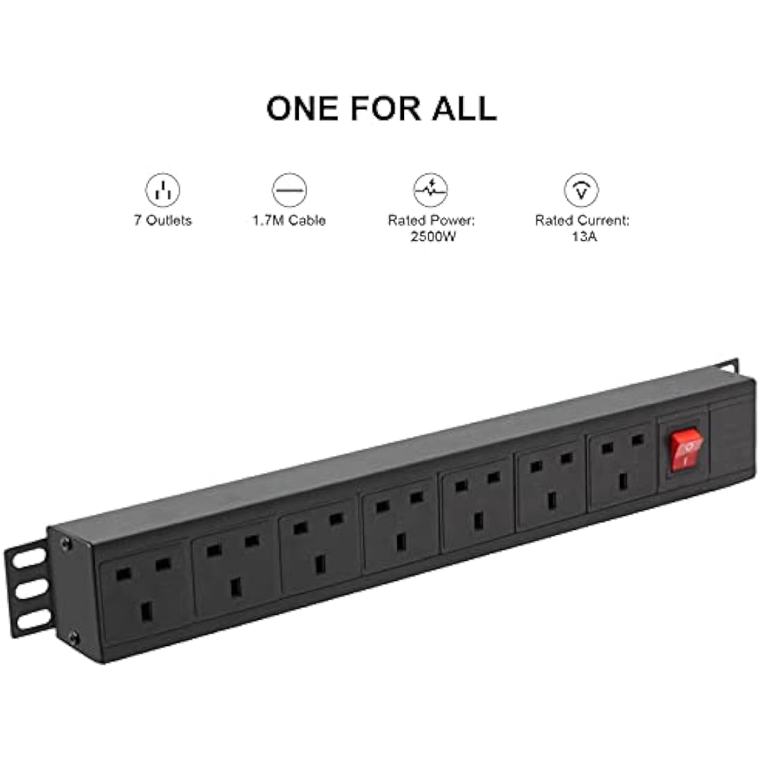 THOWALL 7-Way Rack Mount Power Strip – 1.8m Surge Protected Extension Lead