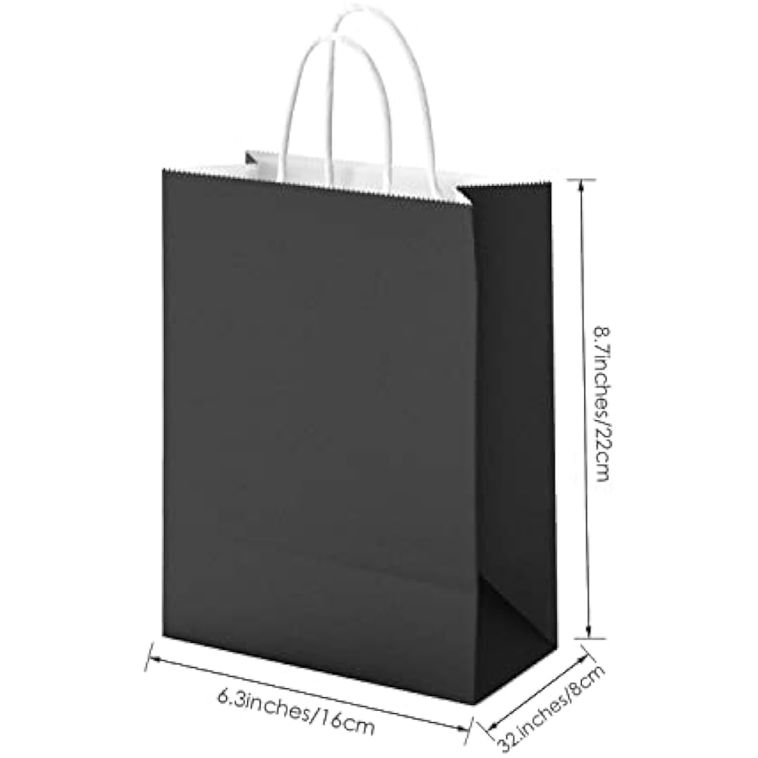 OWill Black Kraft Paper Gift Bags with Handles - 30 Pcs (16x8x22 cm)