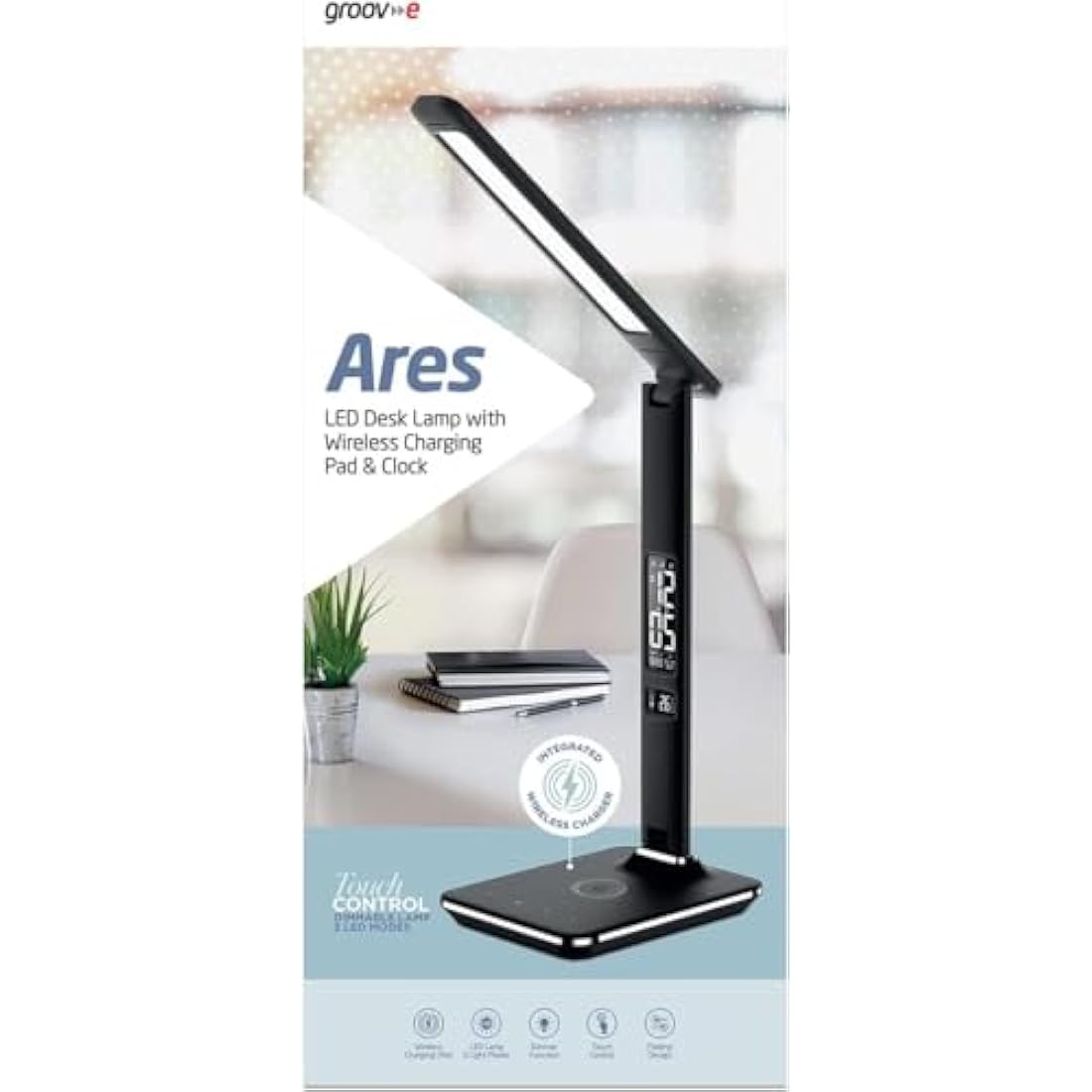 Groov-e Ares LED Desk Lamp | Wireless Charger & Alarm Clock - Black