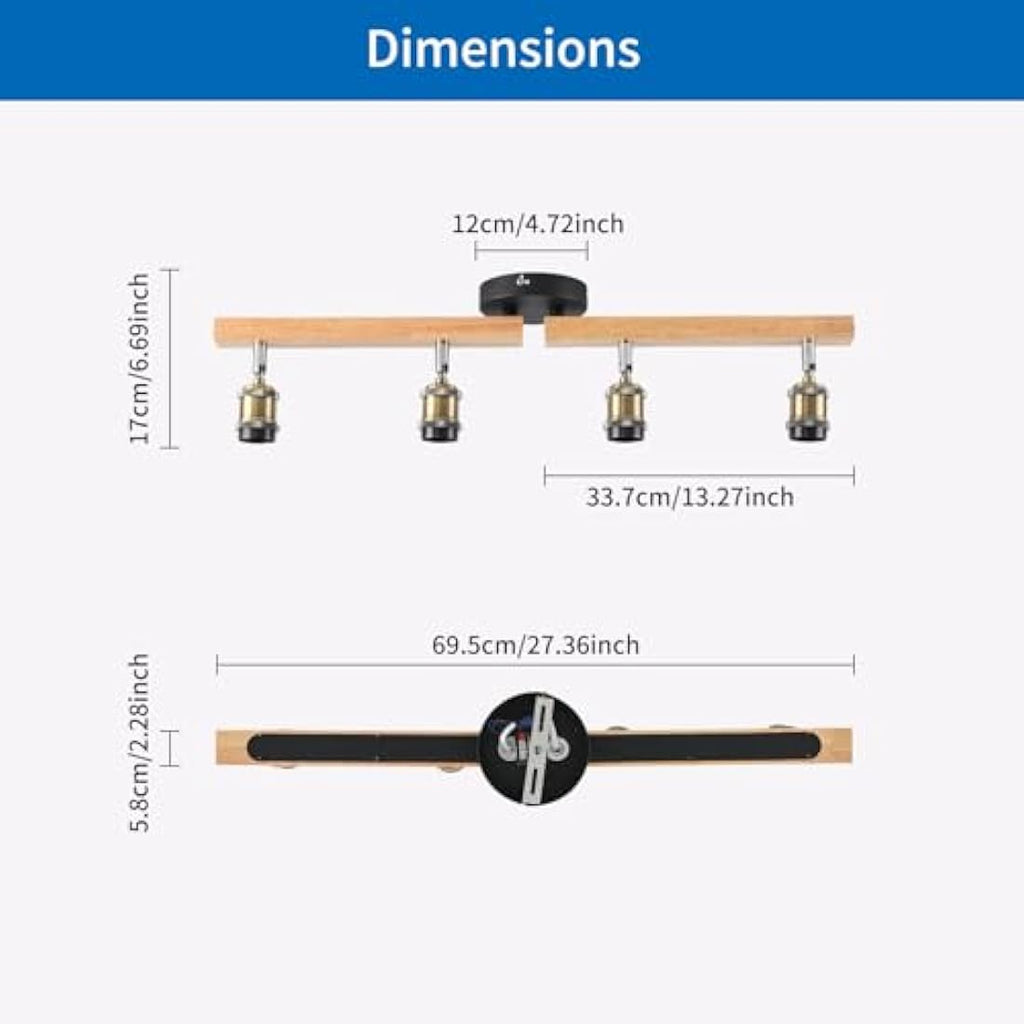 ANWIO 4-Way Adjustable Ceiling Spotlight Bar – Retro Wood & Aluminum