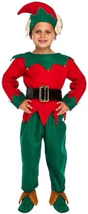 Henbrandt Kids Christmas Elf Costume – Red & Green Santa's Helper Outfit
