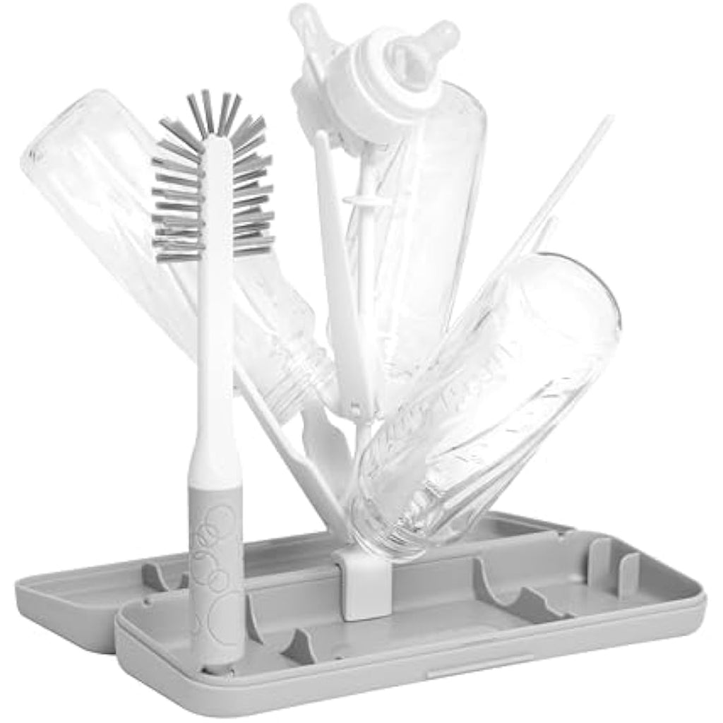 Ubbi On-The-Go Baby Bottle Drying Rack and Brush Set – Gray, 4-Piece