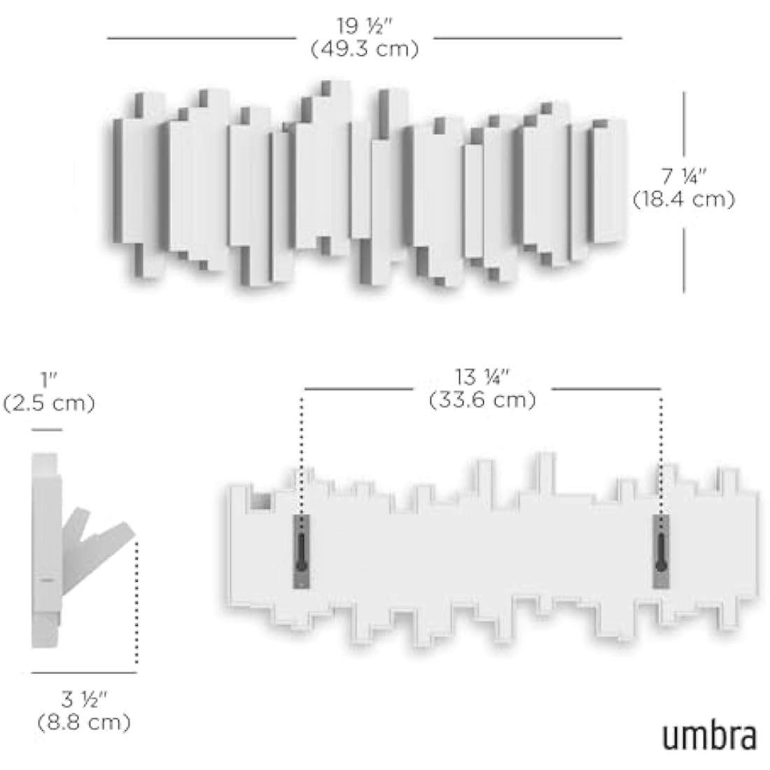 Umbra Sticks Multi Hook Wall Mounted Coat Rack – Modern 5-Hook Hanger, White