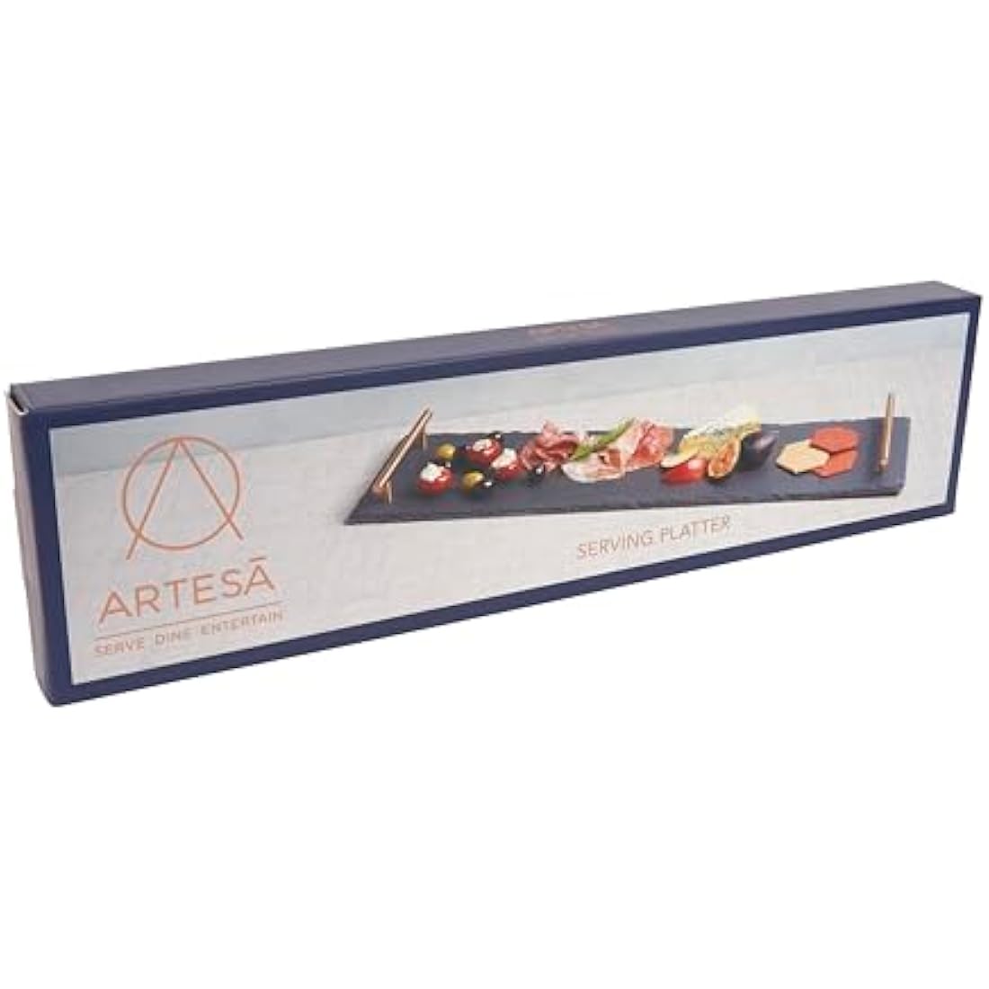 Artesà Slate Serving Platter with Copper Handles for Buffets, 60 x 15 cm
