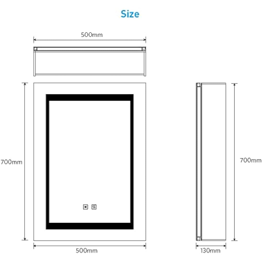 Tokvon LED Bathroom Mirror Cabinet | Anti-Fog with Shaver Socket | 500x700mm