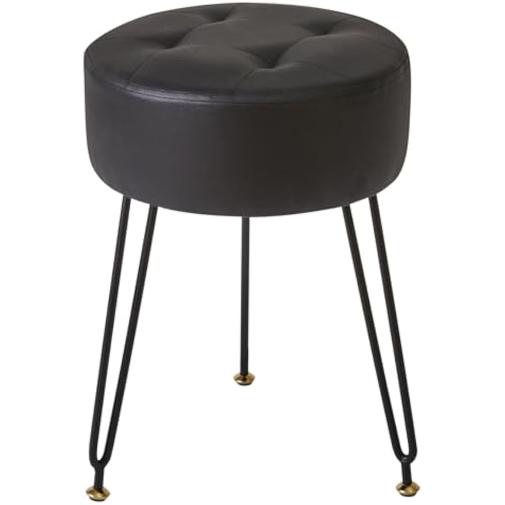 IBUYKE Faux Leather Round Vanity Stool – Modern Footrest with Gold Legs