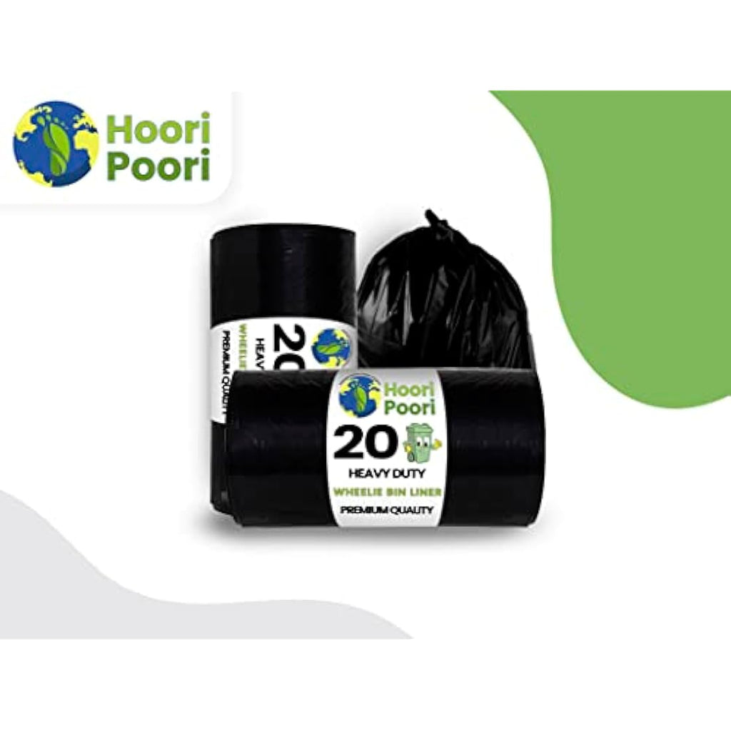 HooriPoori 20 Heavy Duty Wheelie Bin Liners | 240L Recycled Refuse Sacks