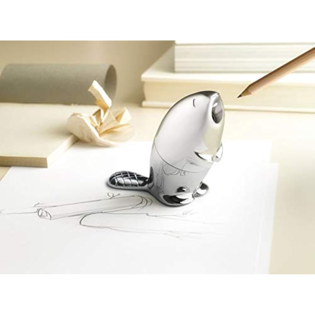 Alessi Kastor Pencil Sharpener – Chrome-Plated Silver Desk Accessory