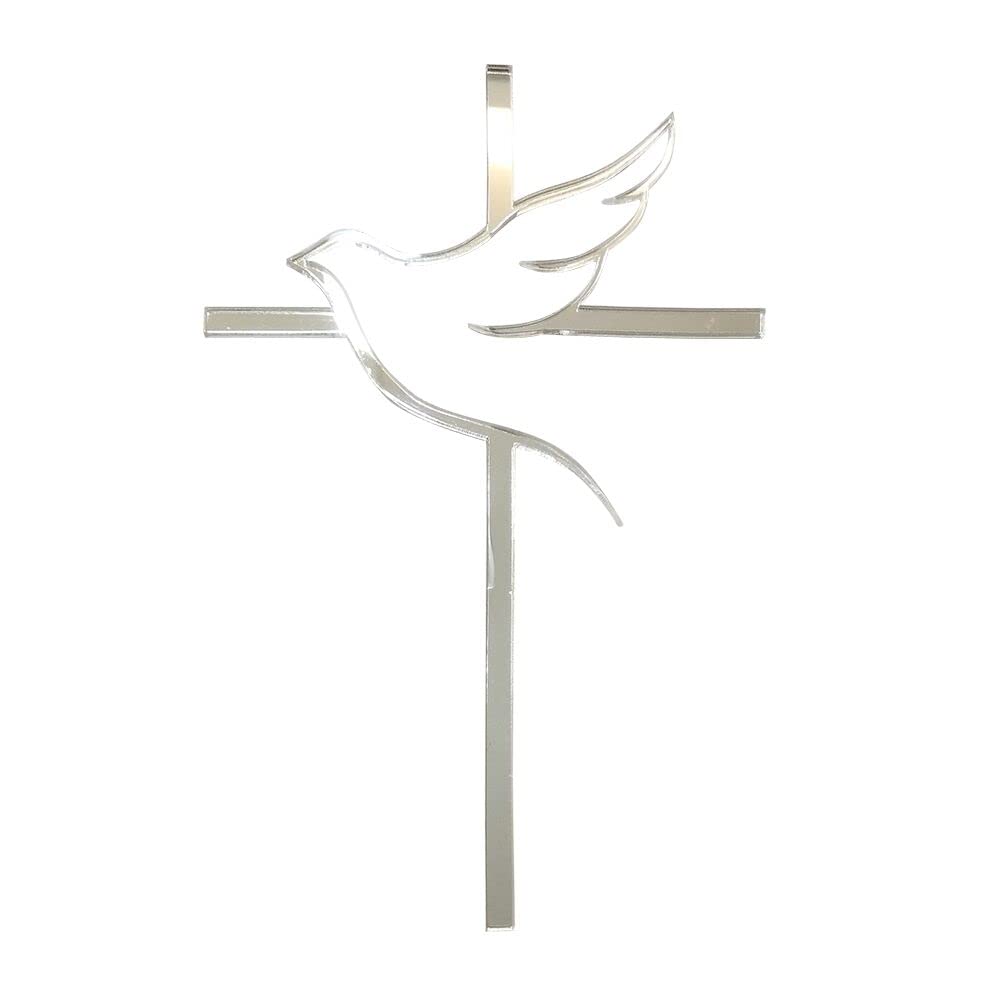 Acrylic Religious Cake Topper – 10pc Cross & Dove Decor