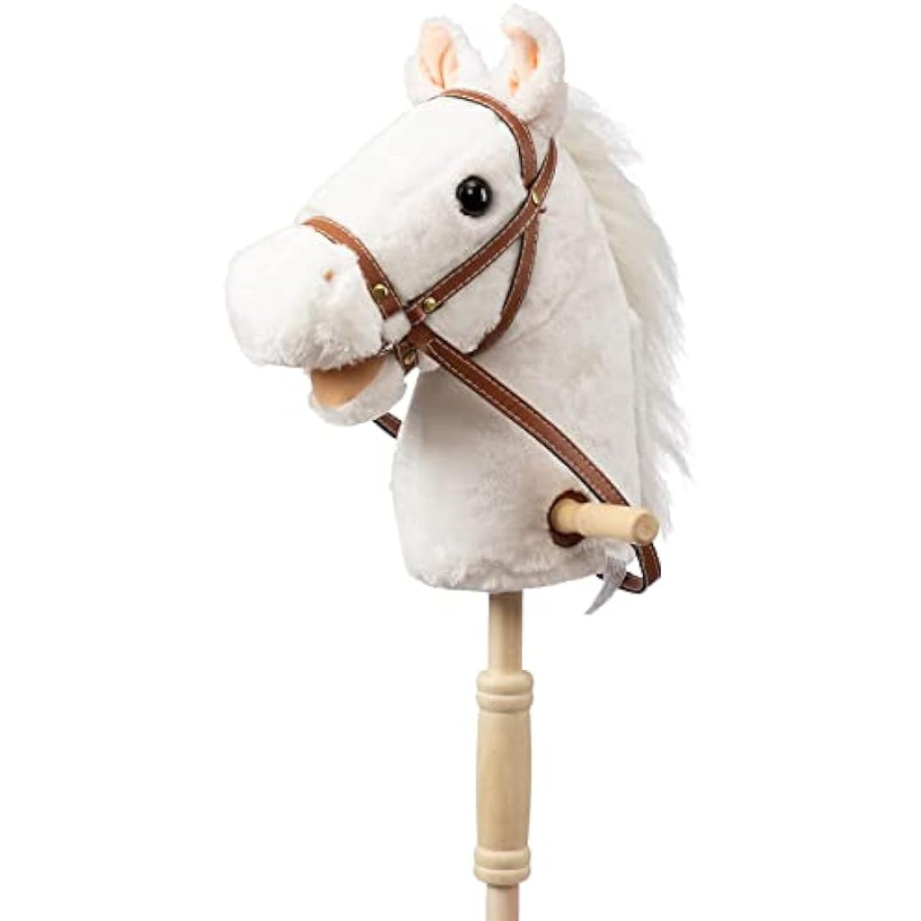 Jolof Store Plush Hobby Horse with Wheels and Sounds - White 36 Inch