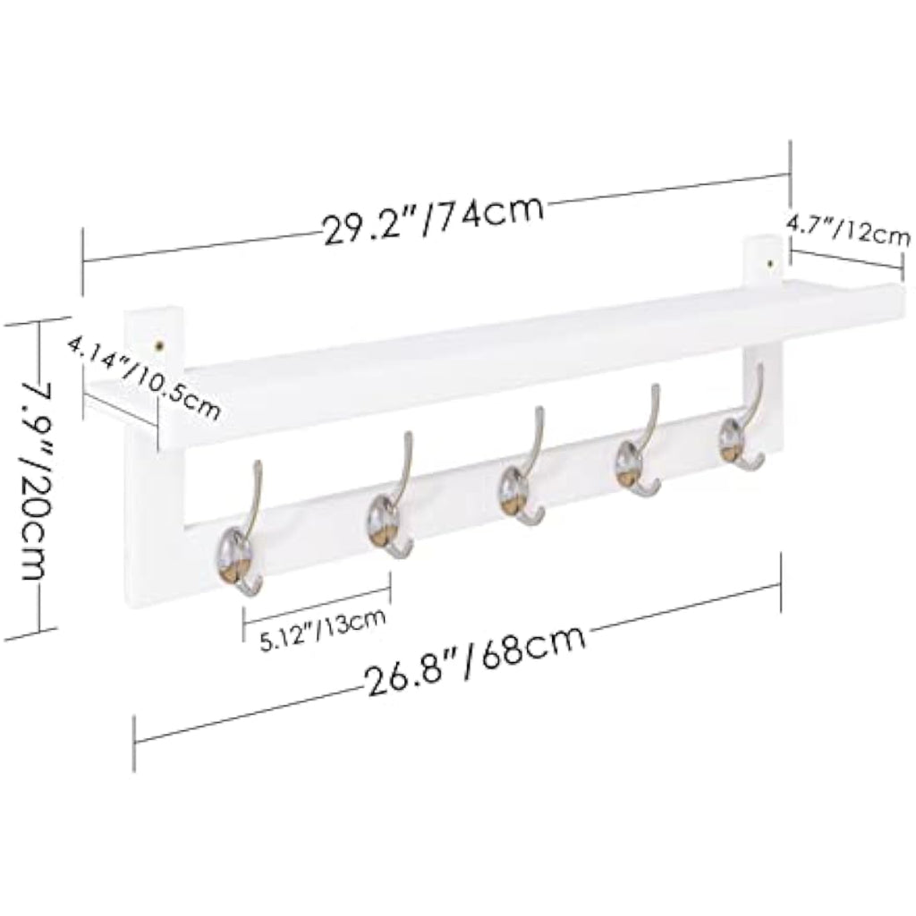 SMIBUY Bamboo Wall-Mounted Coat Rack with Shelf - 5 Double Hooks, White