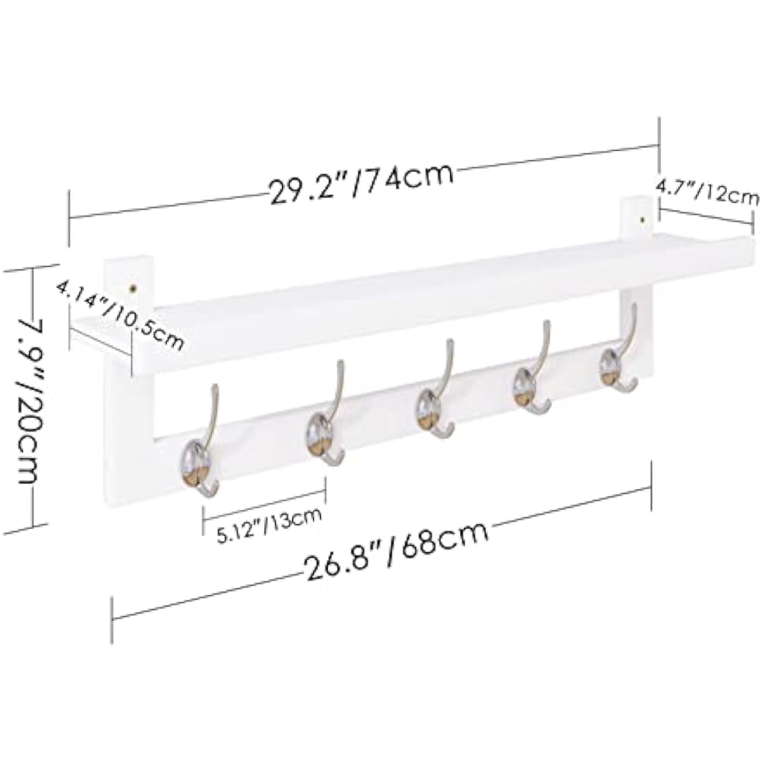SMIBUY Bamboo Wall-Mounted Coat Rack with Shelf - 5 Double Hooks, White