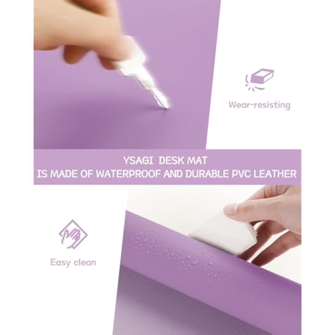 YSAGi Purple PVC Leather Desk Pad – Waterproof Non-Slip Writing Mat (80x40cm)