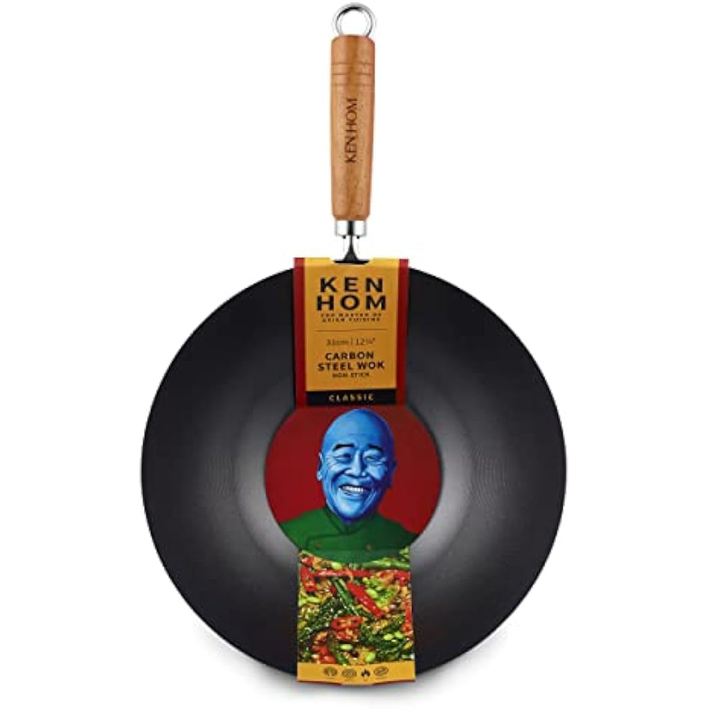 Ken Hom Classic Carbon Steel Wok – 31cm Non-Stick Flat Base Pan