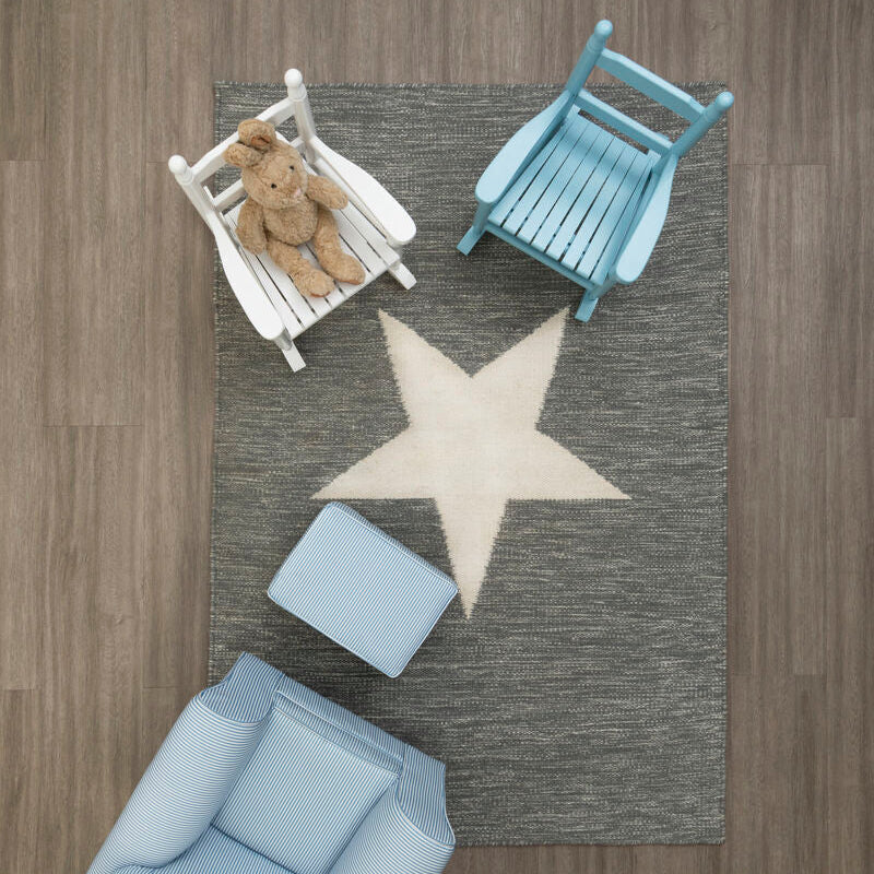 Orsina Grey and White Star Rug – Wool Blend Scandi Area Rug
