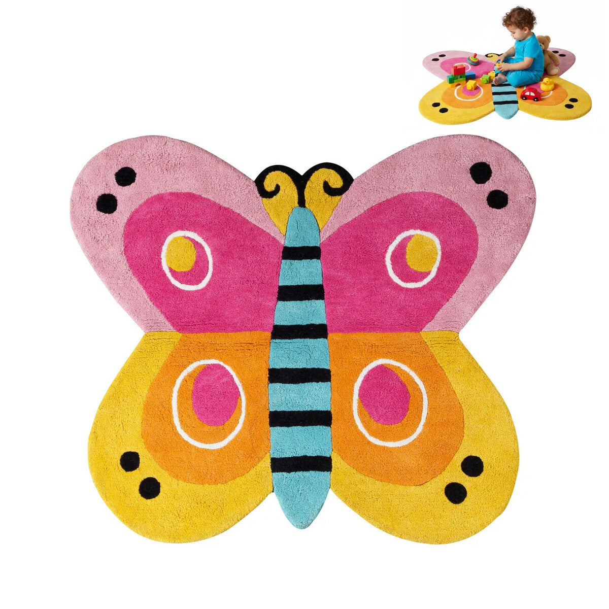 Orsina Kids Butterfly Rug – Hand-Tufted Pink & Orange Playroom Decor