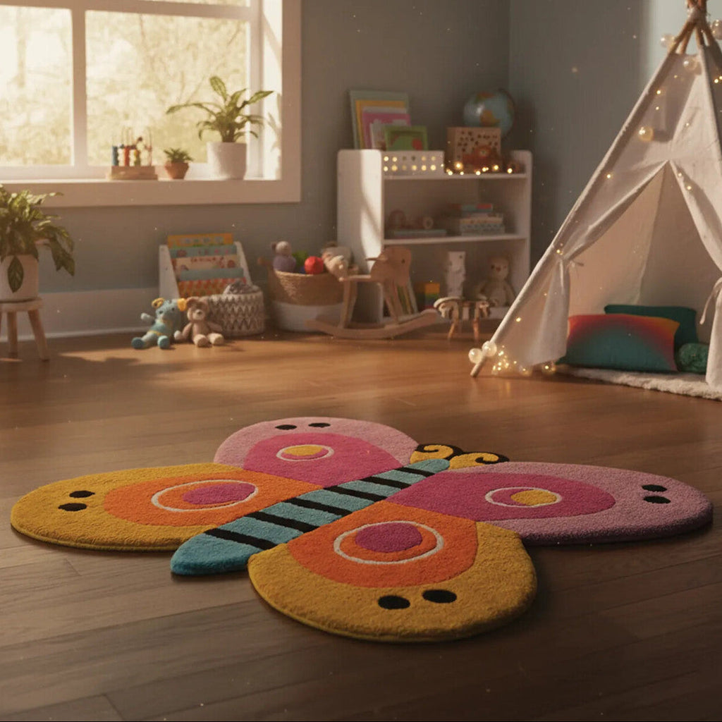 Orsina Kids Butterfly Rug – Hand-Tufted Pink & Orange Playroom Decor