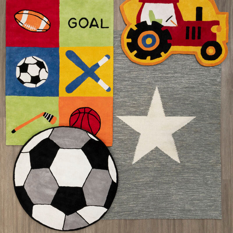Orsina Kids Football Rug | Hand Tufted Cotton Playroom Decor, 3-Color
