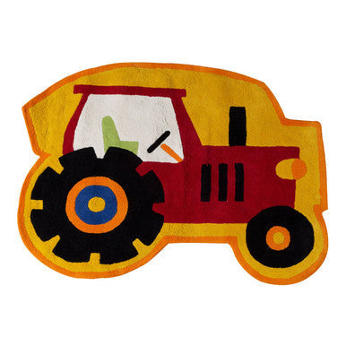 Orsina Kids Tractor Rug – Hand-Tufted Red and Yellow Playroom Decor