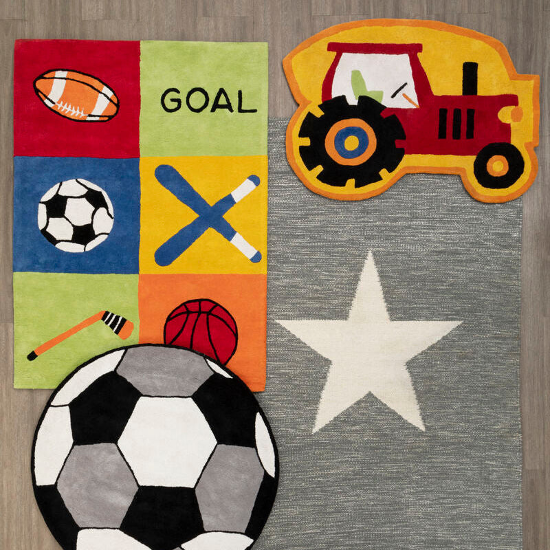 Orsina Kids Tractor Rug – Hand-Tufted Red and Yellow Playroom Decor