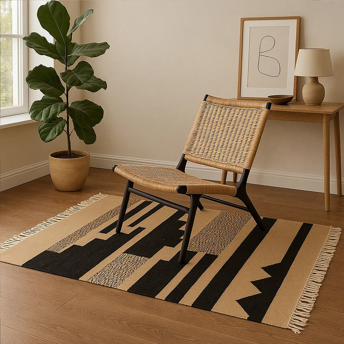 Orsina Bosie Small Trenza Rug – Sand and Black Textured Accent Rug
