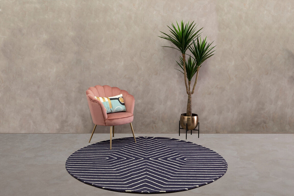 Orsina Bosie Moyo Round Rug – Blue and White Striped Wool Cotton Rug