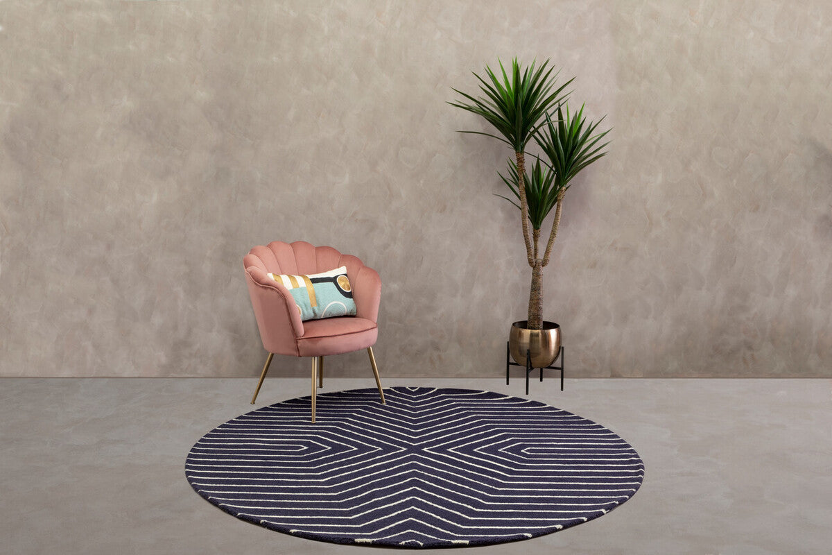 Orsina Bosie Moyo Round Rug – Blue and White Striped Wool Cotton Rug