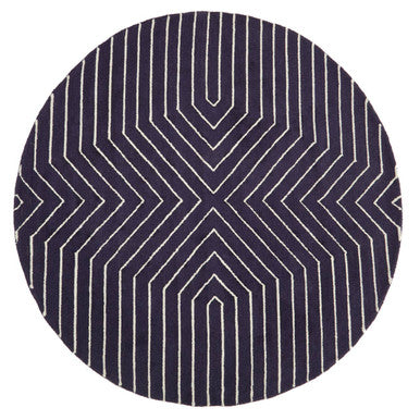 Orsina Bosie Moyo Round Rug – Blue and White Striped Wool Cotton Rug