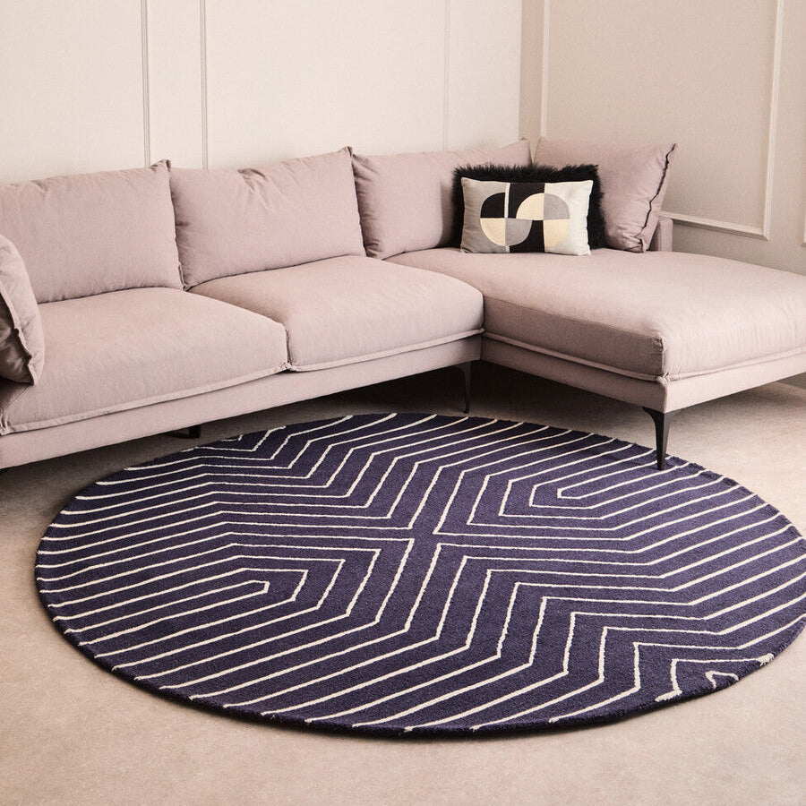 Orsina Bosie Moyo Round Rug – Blue and White Striped Wool Cotton Rug