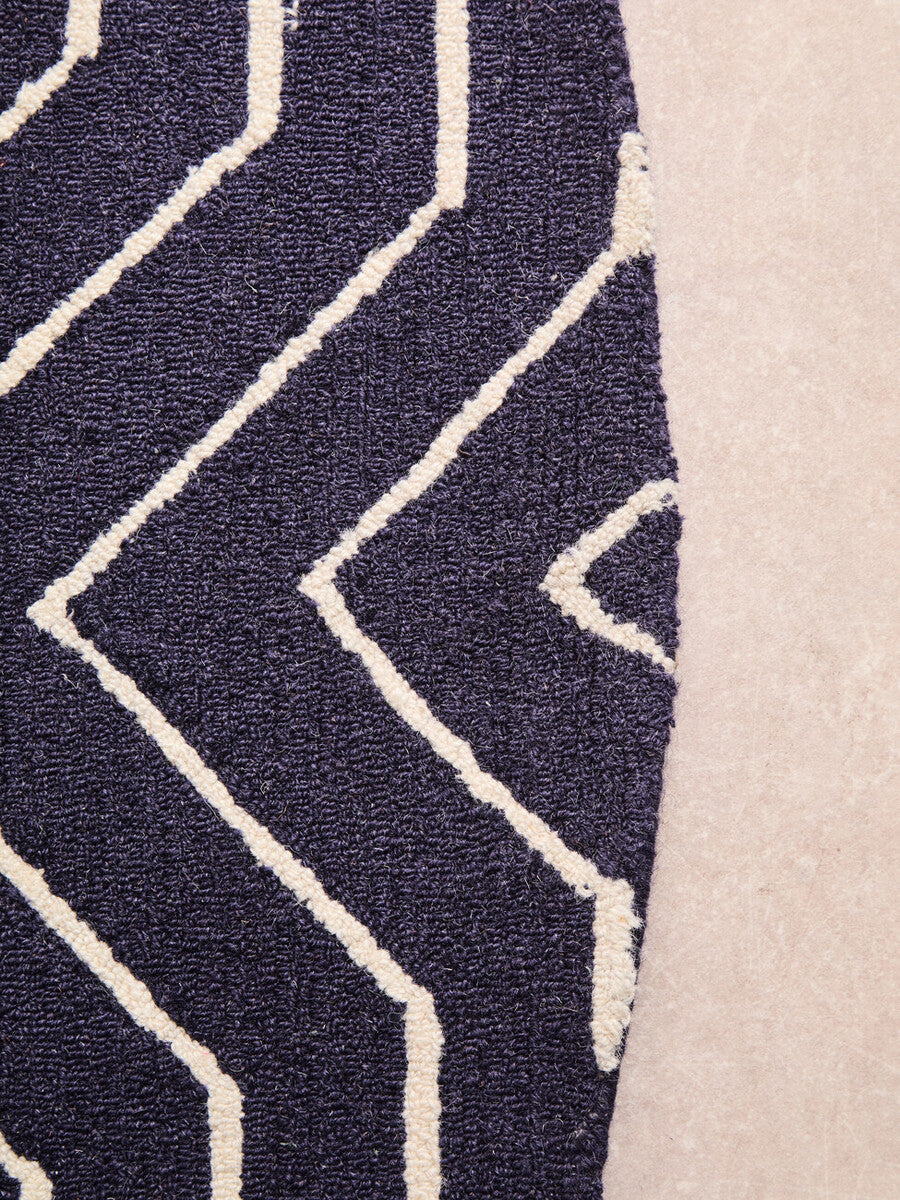 Orsina Bosie Moyo Round Rug – Blue and White Striped Wool Cotton Rug