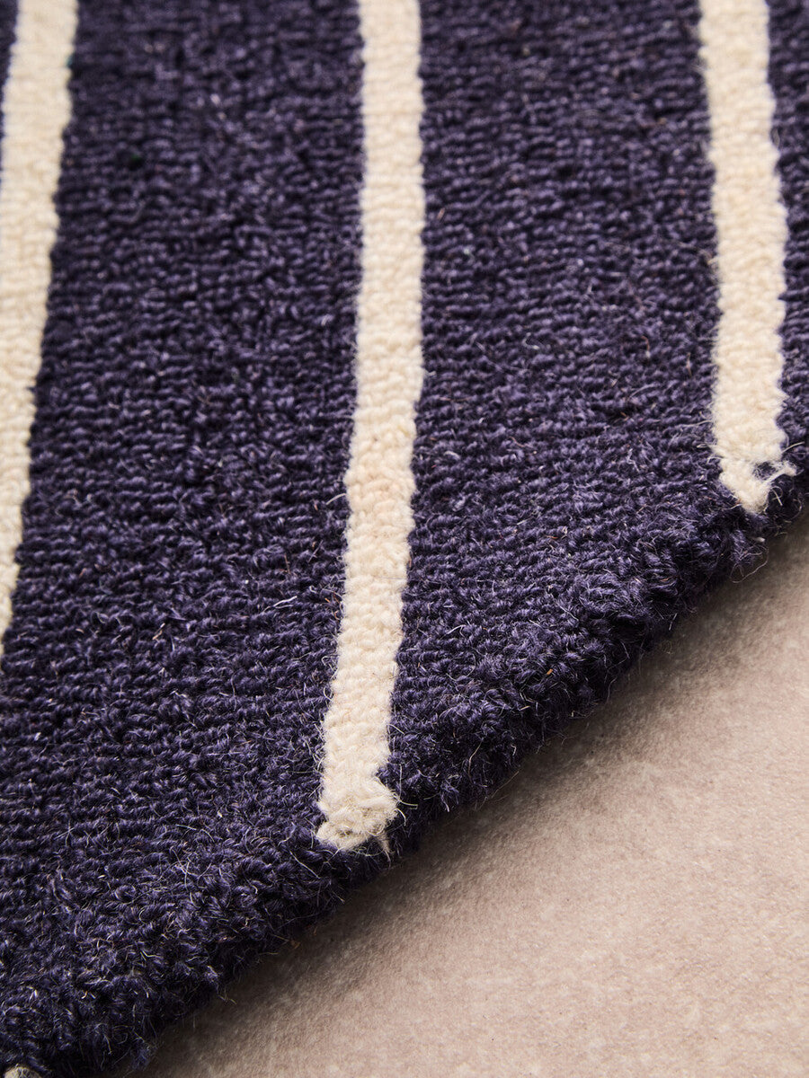 Orsina Bosie Moyo Round Rug – Blue and White Striped Wool Cotton Rug