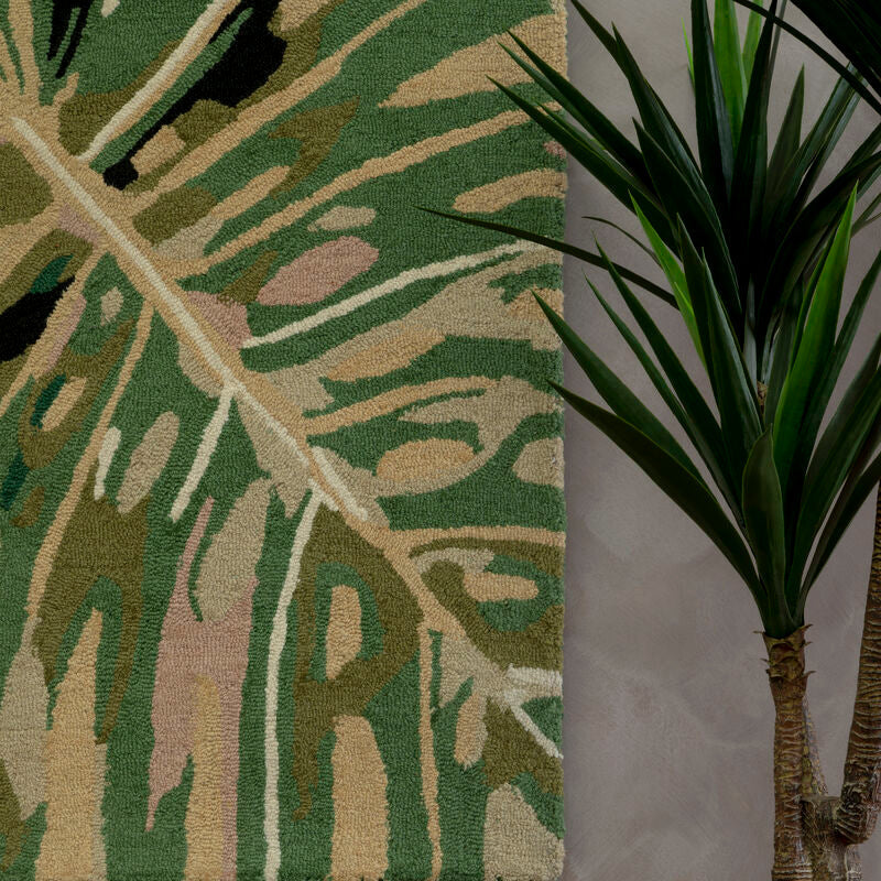 Orsina Bosie Moyo Green Rug – Hand-Tufted Botanical Wool Cotton Rug