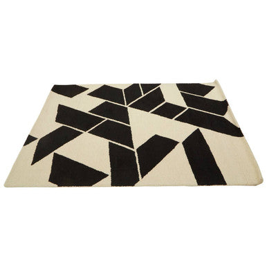 Orsina Milana Small Geometric Rug – Handwoven Black & White Wool
