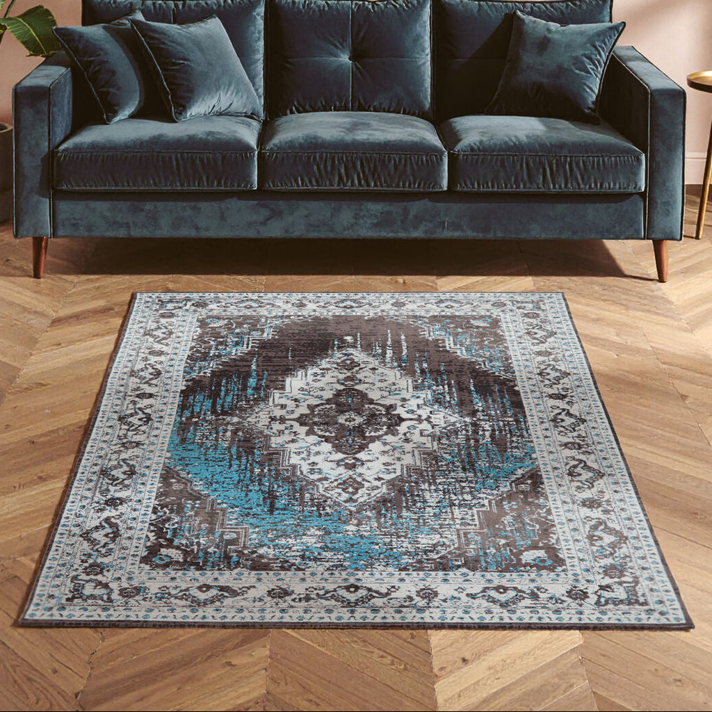 Orsina Bosie Morvi Small Teal Rug – Floral Woven Entryway Accent Rug