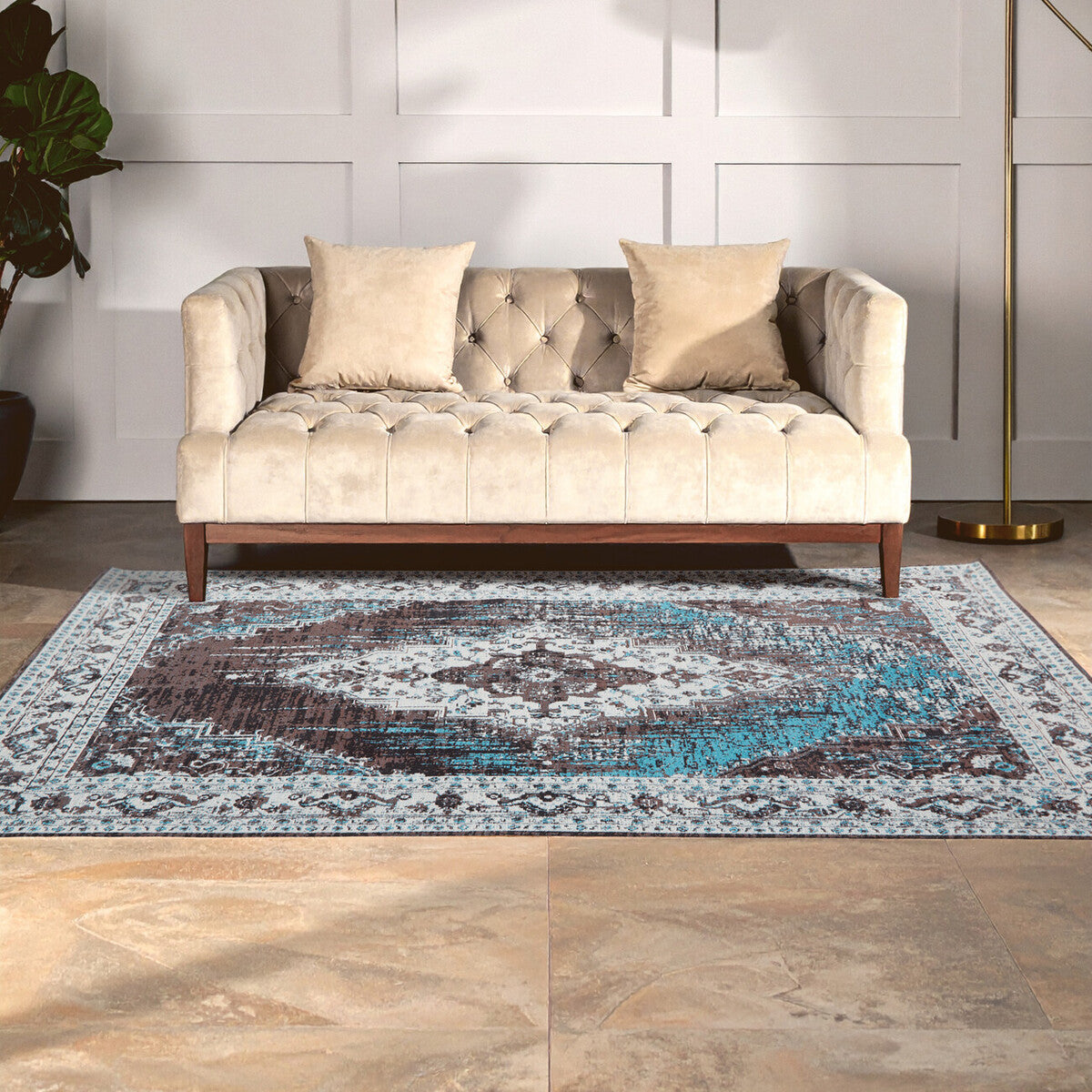 Orsina Bosie Morvi Large Teal Rug – Floral Jacquard Living Room Rug