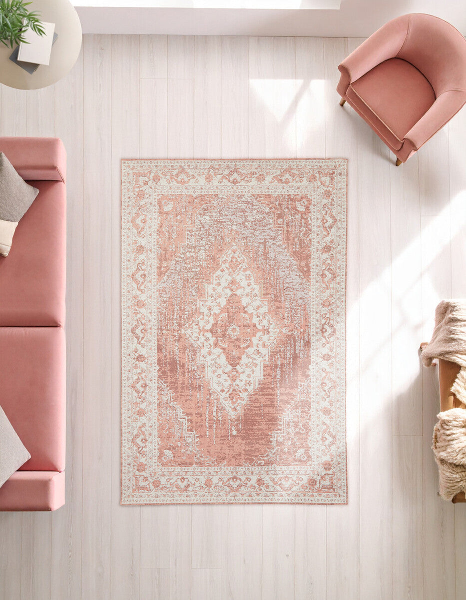 Orsina Bosie Morvi Pink Floral Rug – Small Jacquard Weave Accent Rug