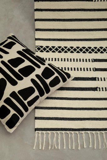 Orsina Bosie Madras Cotton Table Runner – Black and White Stripes