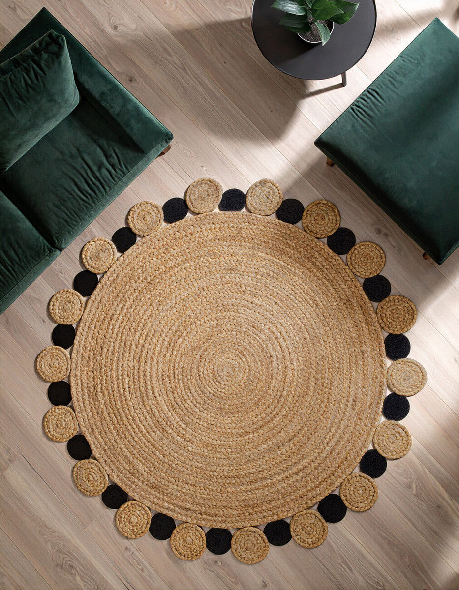 Orsina Bosie Demir Jute Rug – Large Natural and Black Handwoven Area Rug