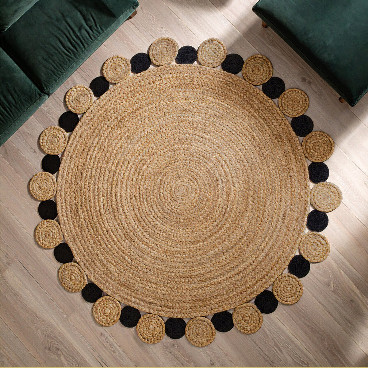 Orsina Bosie Demir Jute Rug – Large Natural and Black Handwoven Area Rug