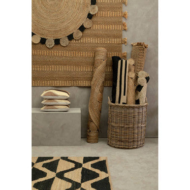 Orsina Bosie Demir Round Jute Rug – Natural and Black Handwoven Decor