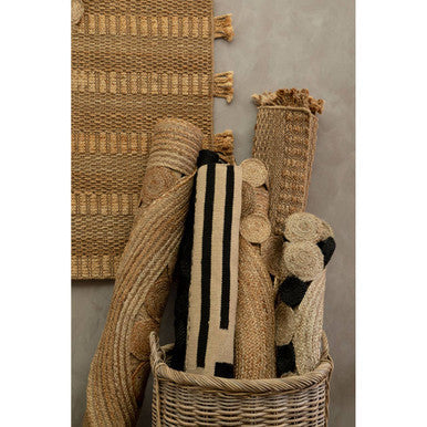 Orsina Bosie Demir Round Jute Rug – Natural and Black Handwoven Decor