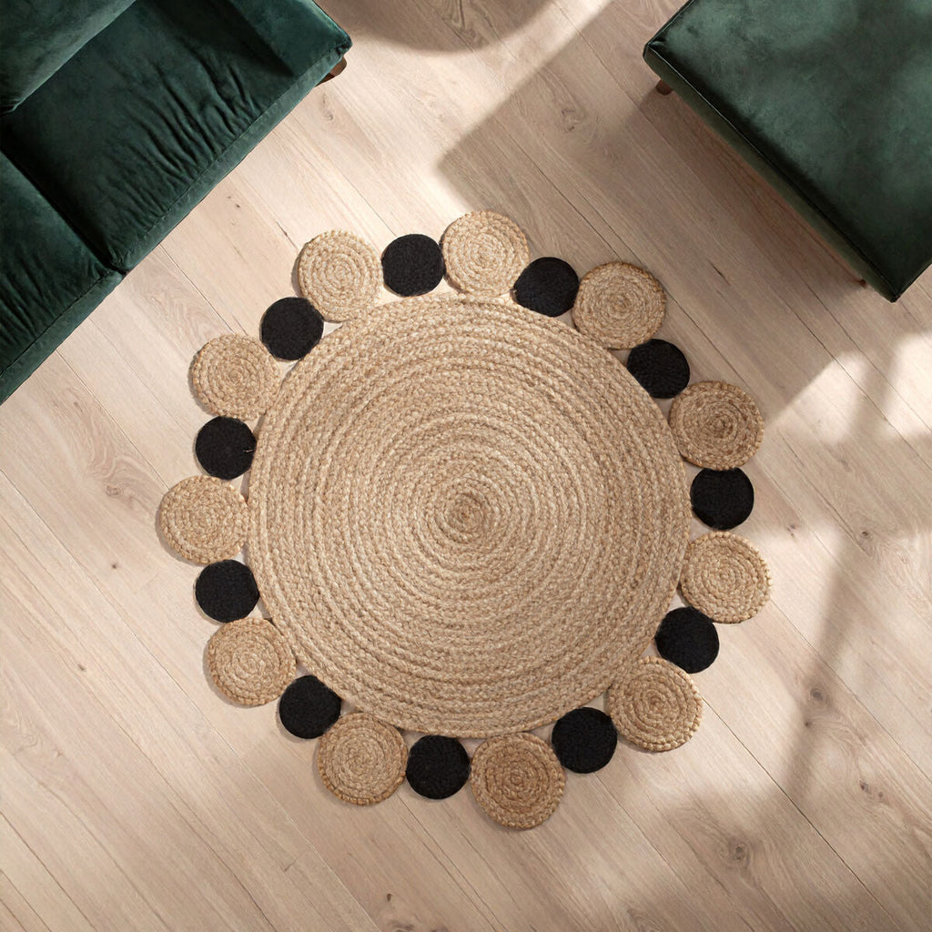 Orsina Bosie Demir Round Jute Rug – Natural and Black Handwoven Decor