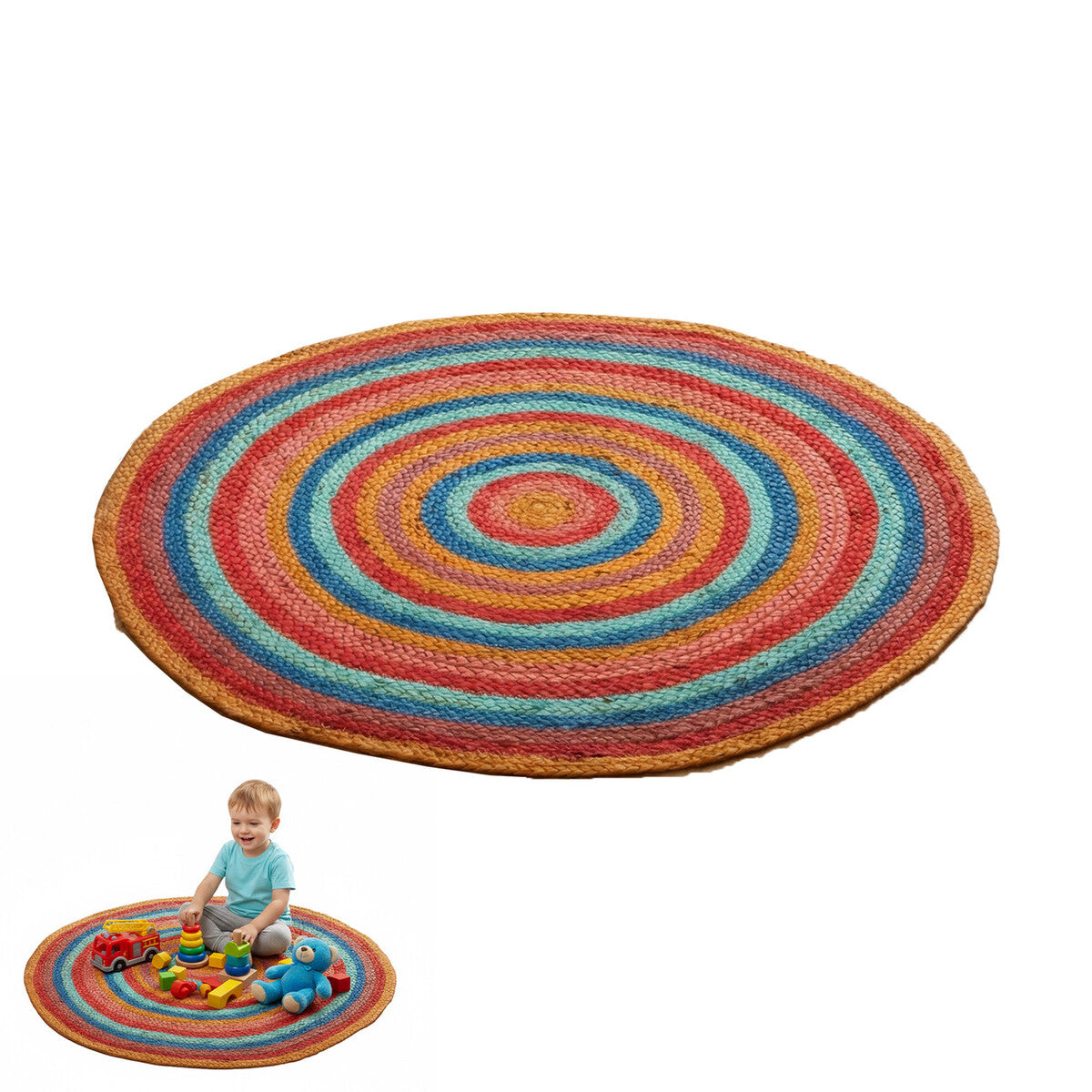 Orsina Kids Multicolour Round Rug – Woven Playroom and Nursery Decor